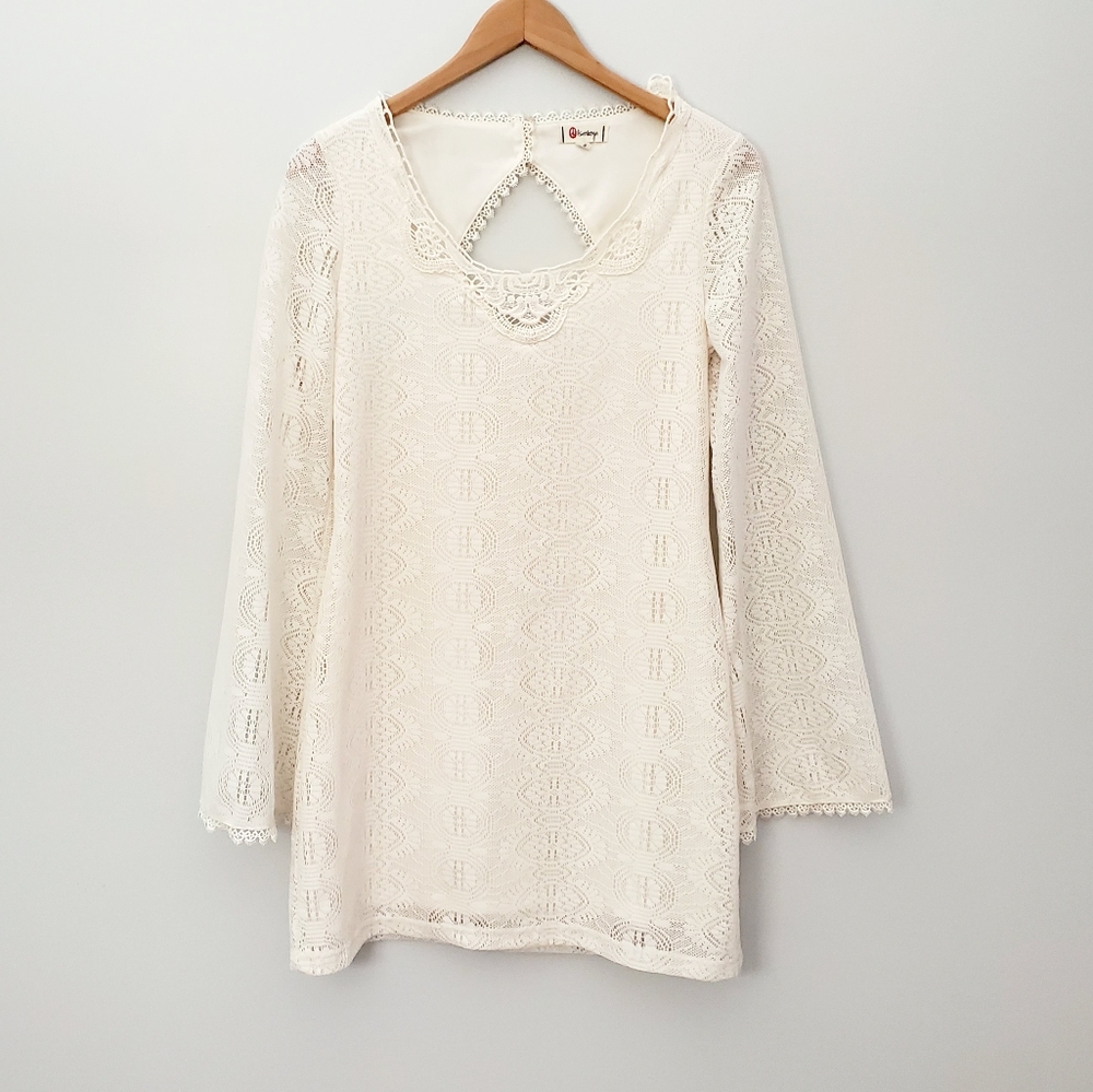 Olsenboye boho lace cream shift dress bell sleeves